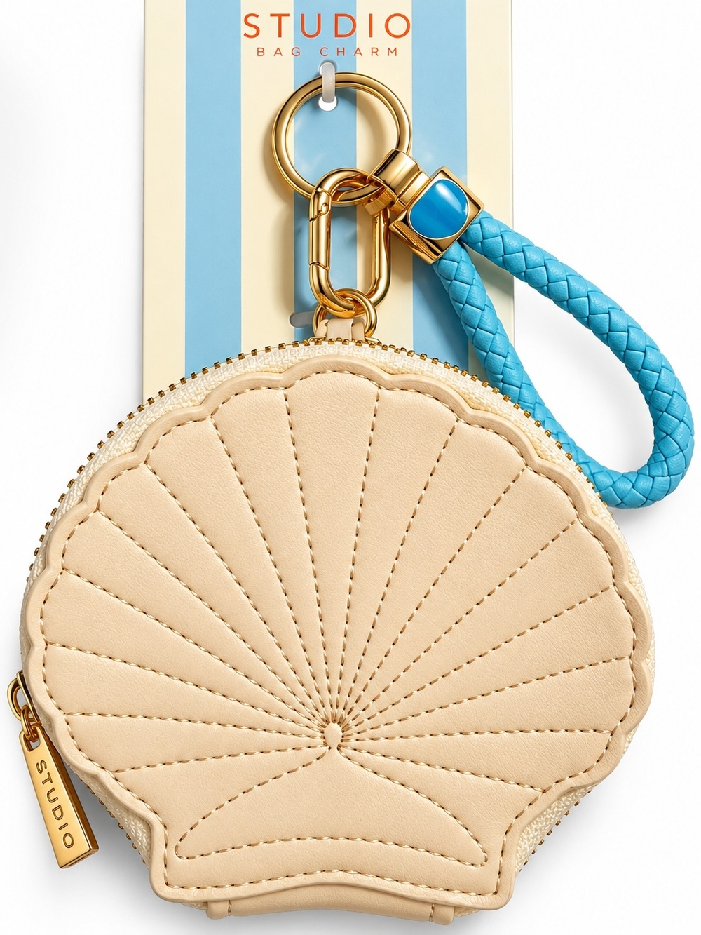 Seashell Coin Purse Bag Charm Keychain Blue Wristlet NWT - Picture 5 of 6